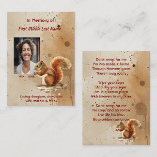 Christian Memorial keepsake Red Squirrel Visitenkarte