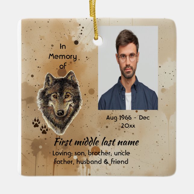 Christian Memorial Keepsake Wolf Wolves Animal Keramikornament (Vorderseite)