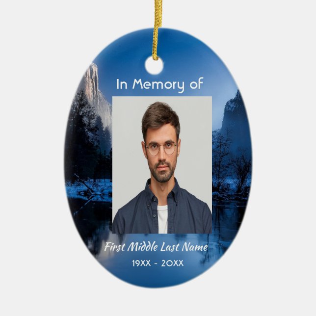 Christian Memorial Photo Mountain Lake Winter Snow Keramik Ornament (Vorne)