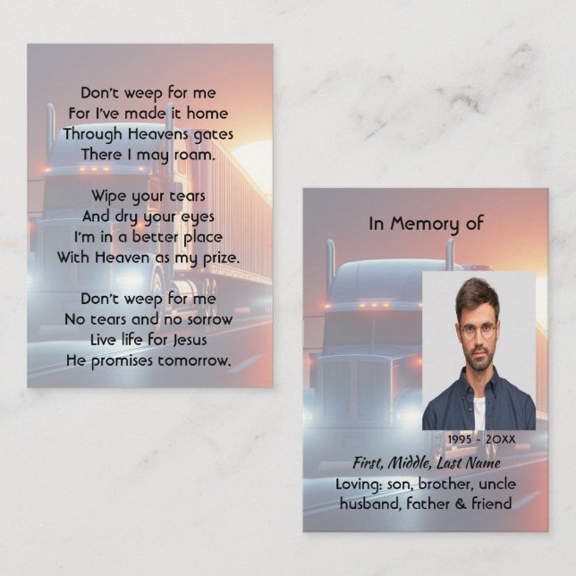 Christian Memorial Semi-Truck Tractor-trailer  Visitenkarte (Vorne/Hinten)