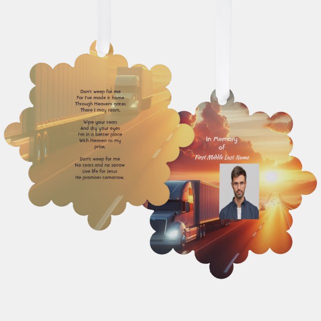 Christian Memorial SemiTruckTractor-trailer  Ornament Karte (Vorderseite/Rückseite)