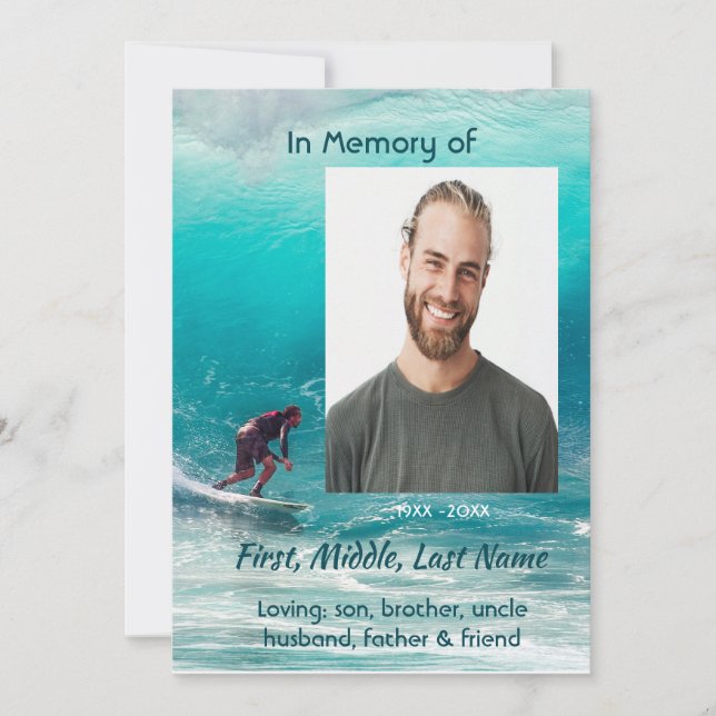 Christian  Memorial  Service Wave Surfer Water Einladung (Vorderseite)