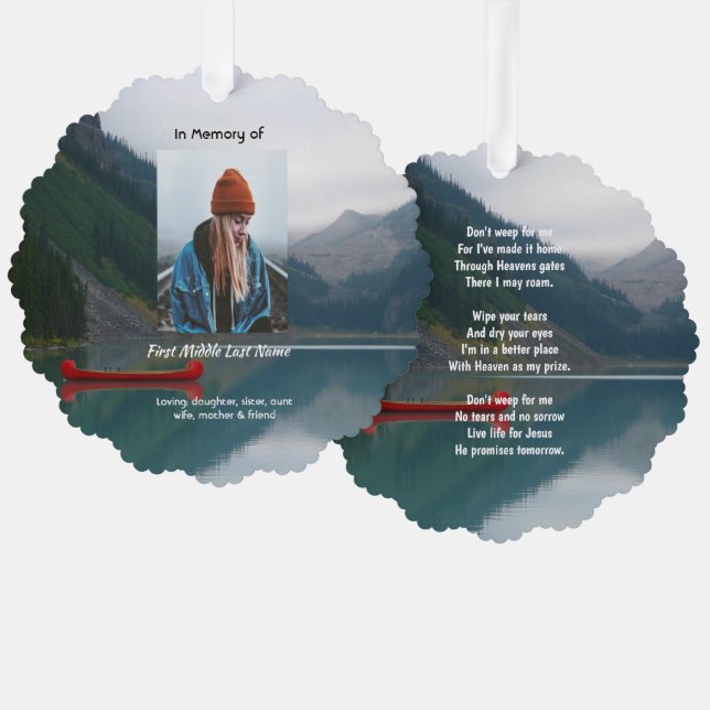 Christian Memorial Wilderness Lake Canoe Ornament Karte (Vorderseite/Rückseite)