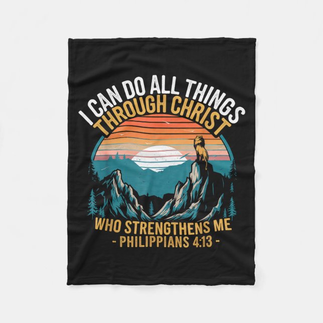 Christian Philippians 4_13 Religious Lion Strength Fleecedecke (Vorderseite)