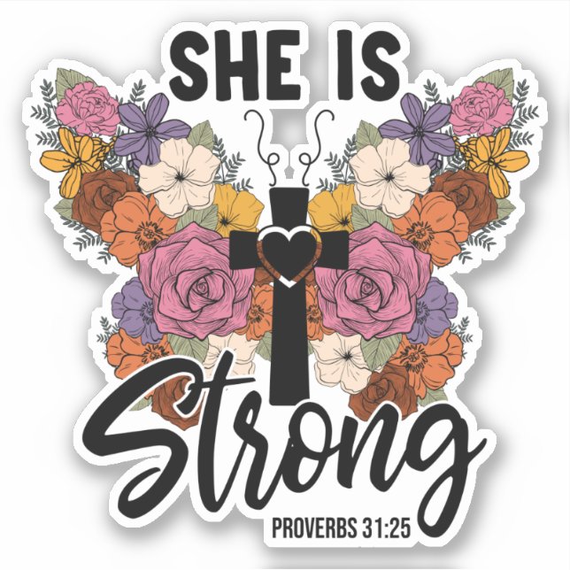 Christian Proverbs 31 Woman Butterfly Flowers Aufkleber (Vorderseite)