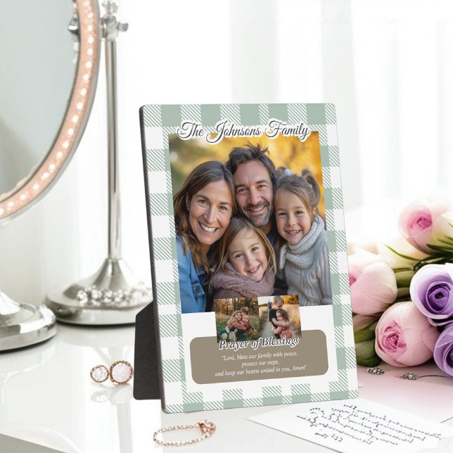 Christian Sage Buffalo Plaid Family Photo Collage Fotoplatte (Von Creator hochgeladen)