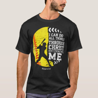 Christian Softball I Can Do All Things Religious F T-Shirt