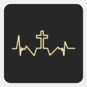 Christian Sticker (Quadrat) - Kreuz und Puls