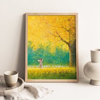 Christian Sunshine _ Jesus and Lambs, Christian  Poster