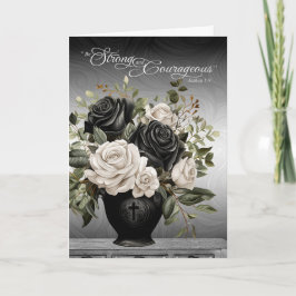 Christian Sympathy Black and White Roses Scripture Karte