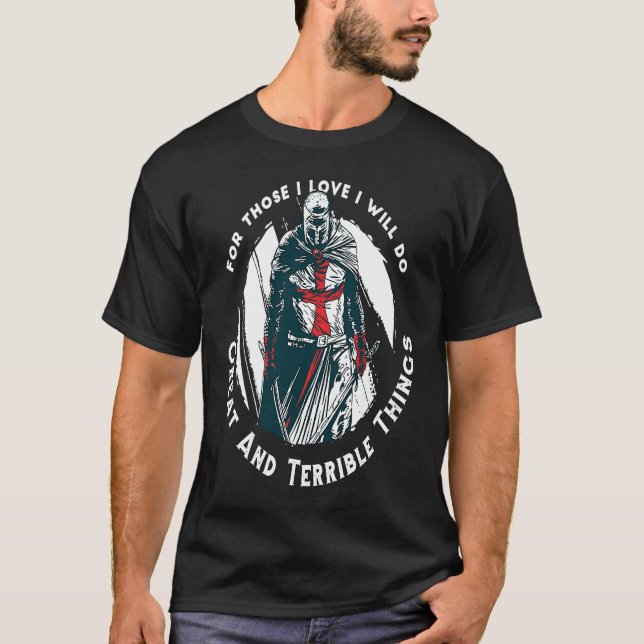 Christian Templar Knights Rosary Crusader Warrior T-Shirt (Vorderseite)