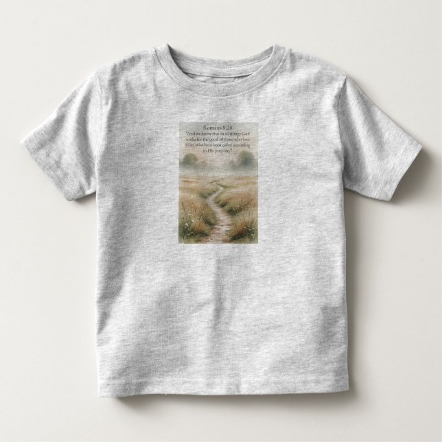 Christian Toddler's Romans 8:28 Bible Tee Shirt (Vorderseite)