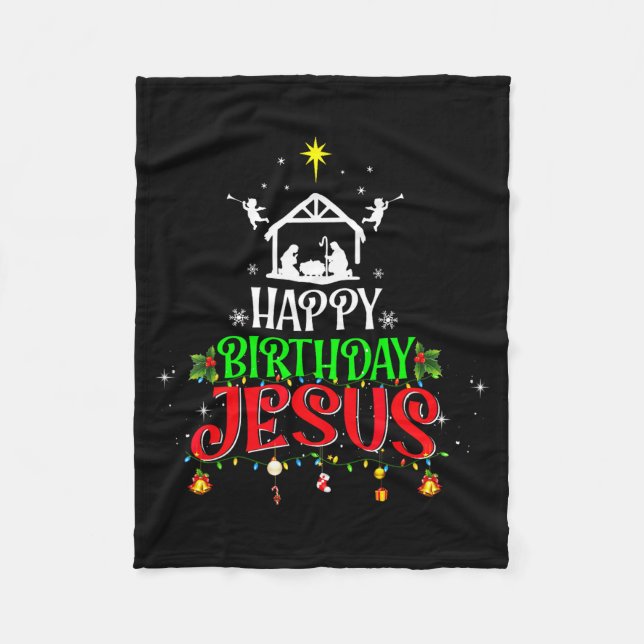 Christian Tree Christmas Happy Birthday Jesus Wome Fleecedecke (Vorderseite)