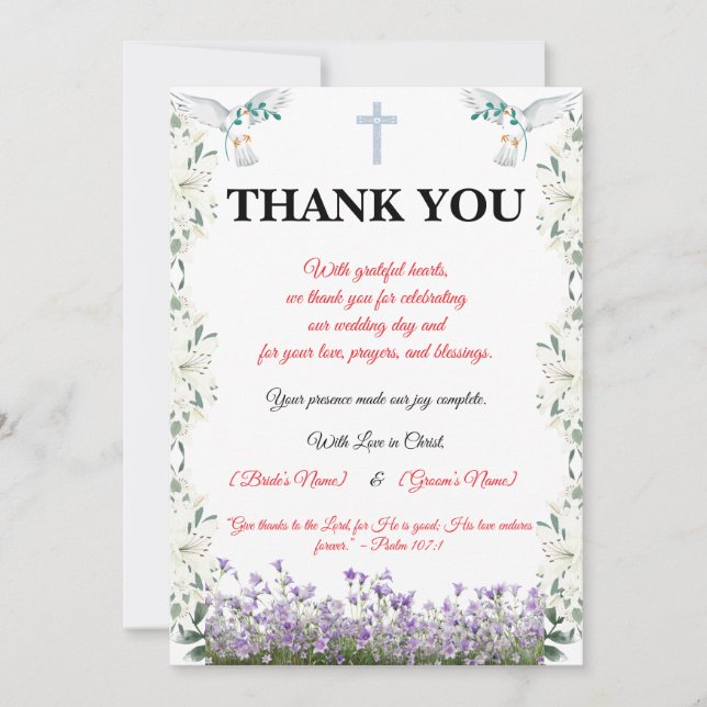 Christian Wedding Thank You Card with Cross Dankeskarte (Vorderseite)