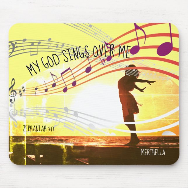 Christian Zeph 3:17 MY GOD SINGS OVER ME Yellow Mousepad (Vorne)