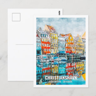 Christianshavn Kobenhavn Reiseort Aquarell Postkarte