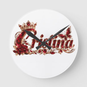 Christina Ruby Crystal Luxusname Runde Wanduhr