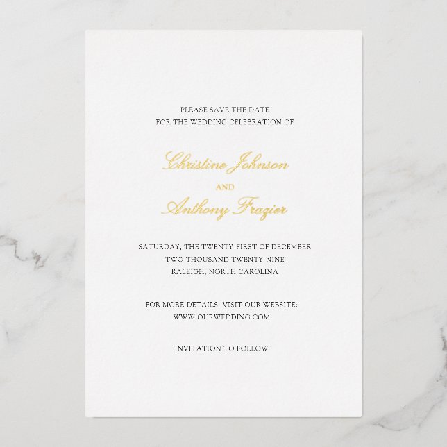 Christine Elegant Wedding Save the Date Folieneinladung (Vorderseite)
