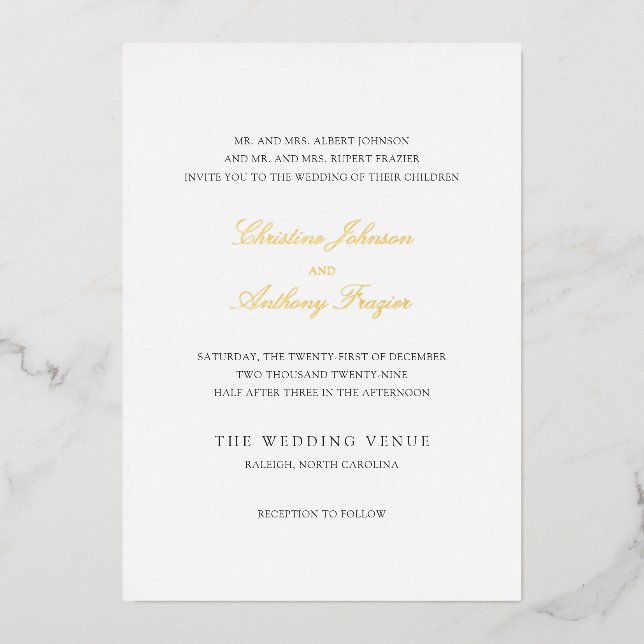 Christine Traditional Elegante Wedding Folieneinladung (Vorderseite)