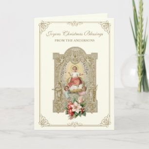 Christkind der Katholiken Jesus Poinsettia Blumenk Feiertagskarte