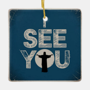 Christlich beobachtet Jesus dich, Jesus, ich sehe  Keramikornament