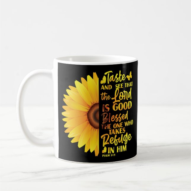 Christlich Bibelverse Psalm 34:8 Blume Sonnenblume Kaffeetasse (Links)