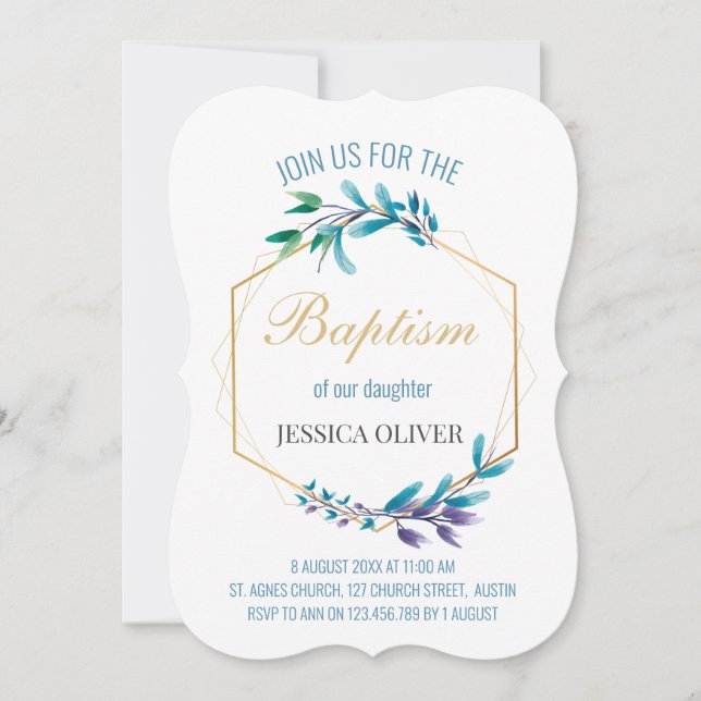 Christlich Blue Floral Wreath Einladung (Vorderseite)