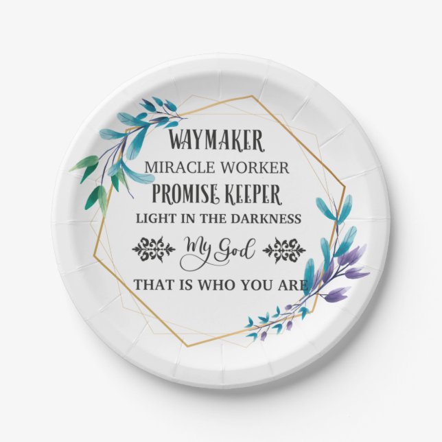 Christlich Blue Floral Wreath Pappteller (Vorderseite)