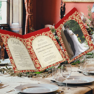 Christlich Damask Wedding Burgundy Red & Cream/Tan Einladung