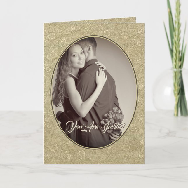 Christlich Damask Wedding Cream/Tan Einladung (Vorderseite)