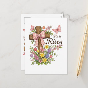 Christlich - Er ist auferstanden Florales Kreuz Re Feiertagspostkarte