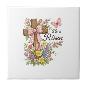 Christlich - Er ist auferstanden Florales Kreuz Re Fliese