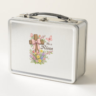 Christlich - Er ist auferstanden Florales Kreuz re Metall Brotdose