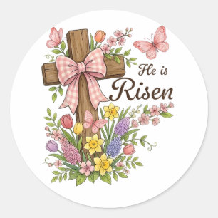 Christlich - Er ist auferstanden Florales Kreuz Re Runder Aufkleber