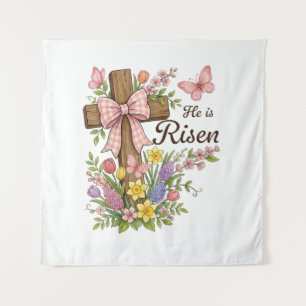 Christlich - Er ist auferstanden Florales Kreuz Re Wandteppich