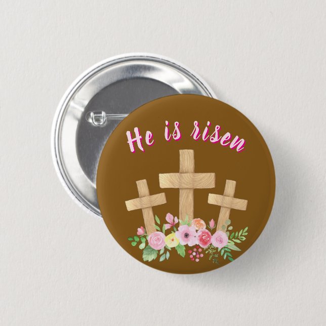 Christlich "Er ist auferstanden" Religiöser Ostern Button (Vorne & Hinten)