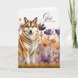 Christlich Ermutigen Sie Akita Hund Lila Wildblume Karte