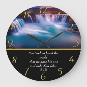 Christlich Faith a Wasserfall John 3:16 Große Wanduhr