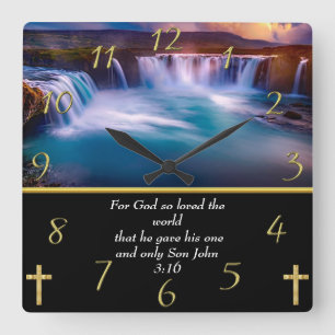 Christlich Faith a Wasserfall John 3:16 Quadratische Wanduhr