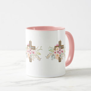 Christlich Faith Floral Cross Tasse ADD TEXT