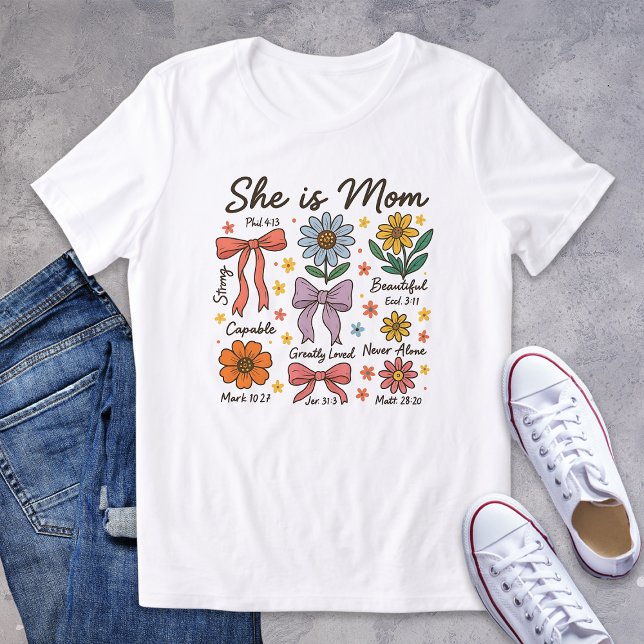 Christlich Floral Sie ist Mama Coquette Bows Tri-Blend Shirt (Von Creator hochgeladen)