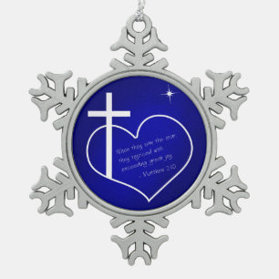 Christlich frohe Weihnachten blau Schneeflocken Zinn-Ornament