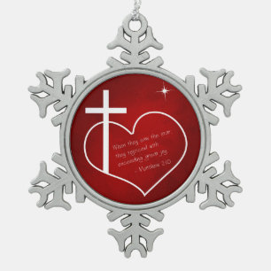 Christlich frohe Weihnachten rot Schneeflocken Zinn-Ornament