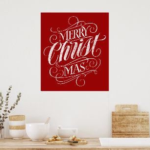 Christlich frohe Weihnachtskalligrafie Roter Jesus Poster