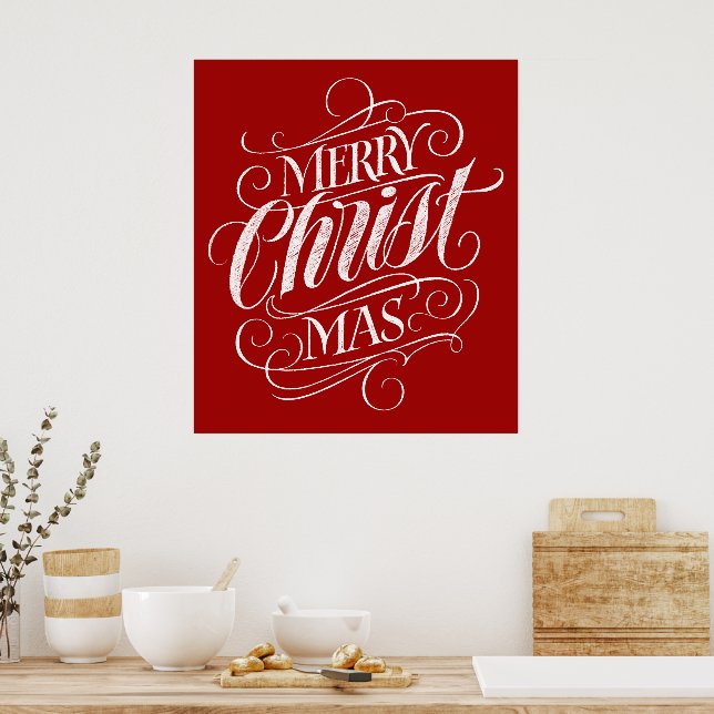 Christlich frohe Weihnachtskalligrafie Roter Jesus Poster (Küche)
