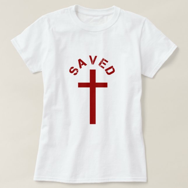 Christlich Gerettet Rotes Kreuz und Textdesign T-Shirt (Design vorne)
