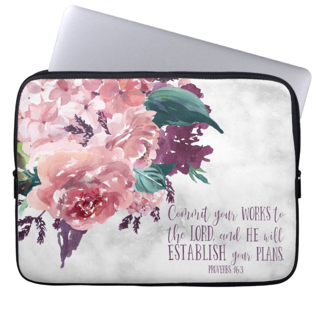 Christlich Girly Floral Marble Bible Verse Laptopschutzhülle (Vorderseite)