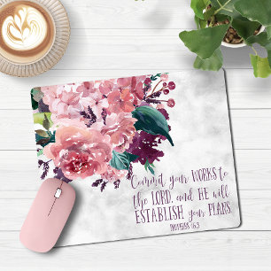 Christlich Girly Floral Marble Bible Verse Mousepad