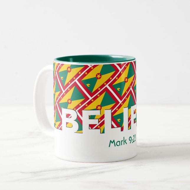 Christlich GLAEVE Mark 9:23 GRENADA FLAG Custom Zweifarbige Tasse (Vorderseite Links)