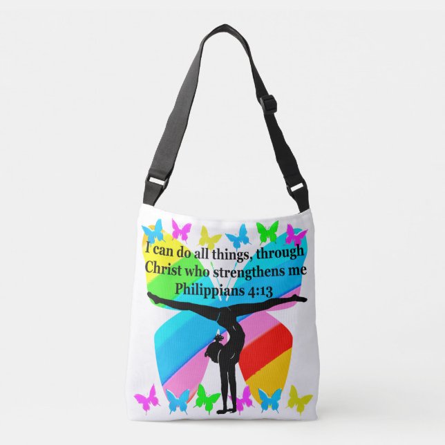 CHRISTLICH GYMNAST INSPIRATIONAL BIBLE DESIGN TRAGETASCHEN MIT LANGEN TRÄGERN (Vorderseite)